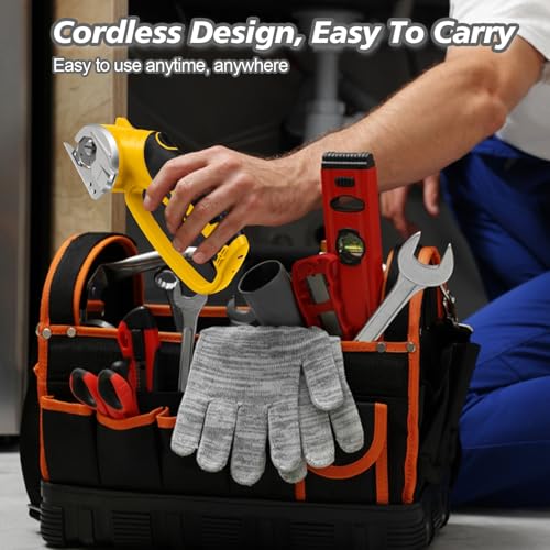 Cordless Electric Scissors, 4V Rechargeable Box Cutter & Cardboard Cutter with LED Light, Safety Lock - Rotary Cutter for Fabric, Leather, Carpet, Plastic, Crafting, Sewing with Storage Box(Yellow)
