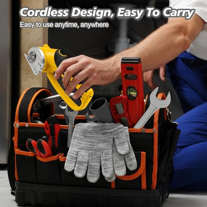 Cordless Electric Scissors, 4V Rechargeable Box Cutter & Cardboard Cutter with LED Light, Safety Lock - Rotary Cutter for Fabric, Leather, Carpet, Plastic, Crafting, Sewing with Storage Box(Yellow)