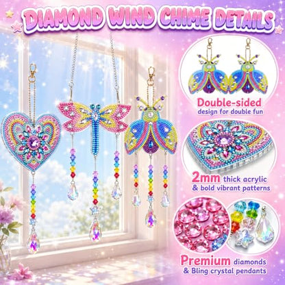 Diamond Art for Kids 8-12, 3 PCS Diamond Art Painting Sun Catcher for Girls - color: Yellow, Blue and Pink