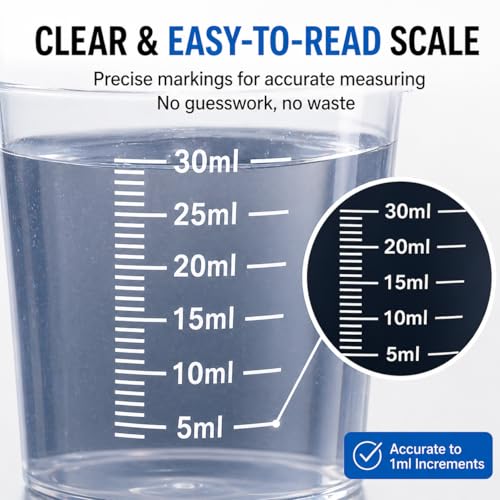 20pcs 1.02oz/30ml Liquid Medicine Cups, Plastic Measuring Cups, Clear Graduated Mixing Cups with Scale, Transparent Epoxy Resin Mixing Cups for Cooking, Medicine & DIY