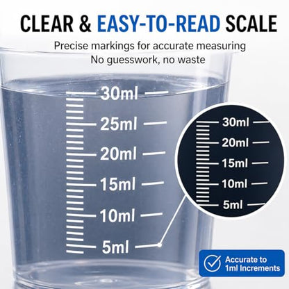 20pcs 1.02oz/30ml Liquid Medicine Cups, Plastic Measuring Cups, Clear Graduated Mixing Cups with Scale, Transparent Epoxy Resin Mixing Cups for Cooking, Medicine & DIY