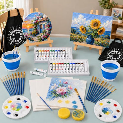 60-Piece Painting Kit with Easels and Canvas for Adults and Couples