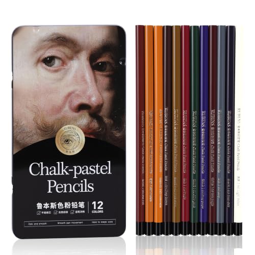 rubens Pastel Pencils, 12 Colors Soft Chalk Pastel Pencils Set for Artists | Bold Core Chalk Colored Pencils in A Metal Tin, Blendable Chalks Pencils for Drawing, Sketching, Blending & Shading(Series B) - color: 12 Colors-B