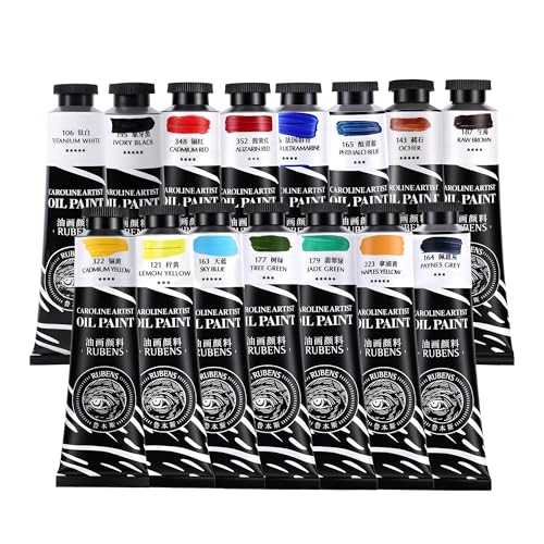 rubens Oil Paint Set 2oz 15 Colors Caroline Oil Paint for Canvas(Series A) | Professional Oil Paints with Thicker Creamy Texture, High Saturation, Large Tubes Art Supplies for Adult, Artists, Beginners - color: 15 Colors-A