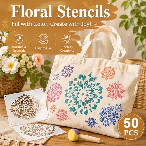 50 Pcs Large Mandala Stencils for Painting, 3.93 X 3.93 Inch Flower Stencils for Crafts Reusable, Wood and Wall Stencils for Painting Large Pattern, DIY Templates Holiday Wall Paper (Mandala) - style: Mandala