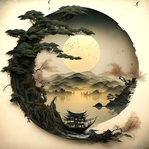 COHAYISY 5D Diamond Art Painting Kits,Tree Diamond Painting Mountain Kits, Moon Diamond Art Kits for Adults, Abstract Scenery Paint with Diamonds Gem Art for Home Wall Decor 12 x 12 Inch - color: 26-71 Landscape Moon