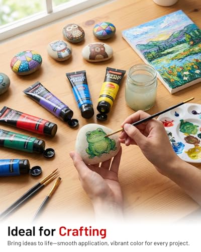 Fantastory 36ml 24 Colors Acrylic Paint Set with 10 Brushes | Excellent Coverage, High Light Fastness, Waterproof, Includes Extra White & Gold, for Canvas, Wood, Ceramics, Models - style: 24 Colors