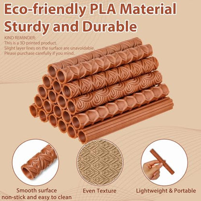 20 Pcs Clay Texture Rollers Set, 3D-Printed Clay Pottery Tools 5 in x 0.65 in for Miniatures, Tabletop, Pottery, DIY Crafting, Jewelry Crafting - size: 5 Inch