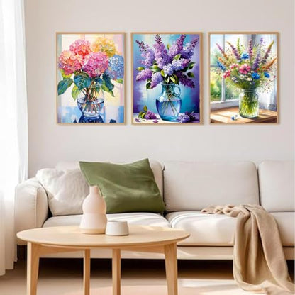 Axquilon 3 Pack Flowers Diamond Art Kits for Adults 12x16inch | Diamond Painting Kits for Adults, 5D Round Full Drill Vase Gem Art Paint by Diamonds Pictures DIY Crafts Kits - color: 3 Pack Vase