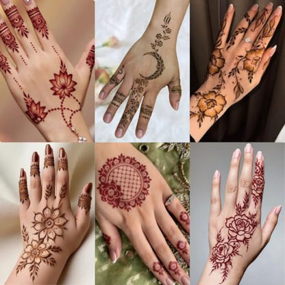 Xmasir 14 Sheets Henna Tattoo Stencils Kit, Flower Temporary Tattoos | Airbrush Indian Hands Forearm Tattoo Template, Body Art Tattoos for Girls and Women Wedding and Party - size: 14P