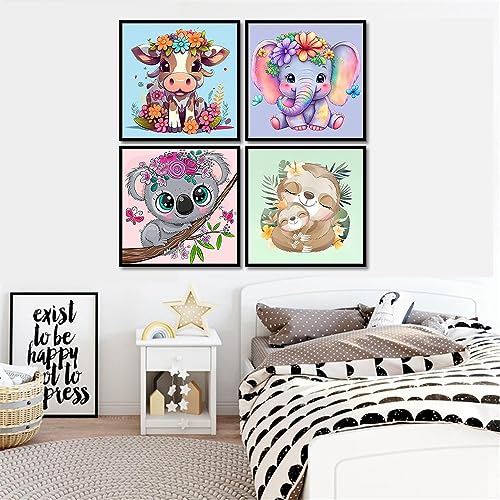 bleihum 4 Pack Paint by Numbers for Kid Ages 4-8 Animals 8x8inch | Animal Paint by Number Kits for Kids, DIY Animal Oil Painting for Home Decoration