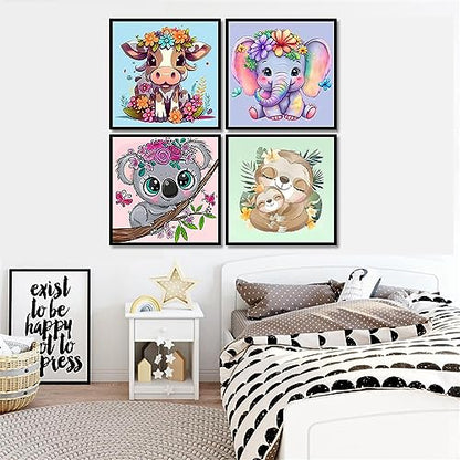 bleihum 4 Pack Paint by Numbers for Kid Ages 4-8 Animals 8x8inch | Animal Paint by Number Kits for Kids, DIY Animal Oil Painting for Home Decoration