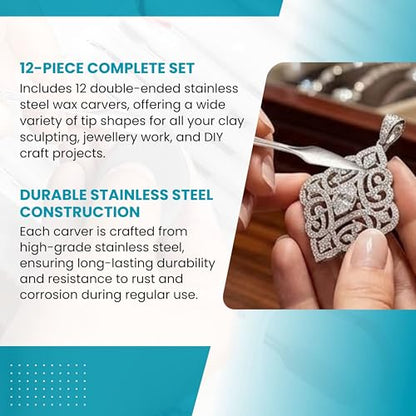 TAURISH 12 Piece Stainless Steel Wax Carver Tool Set Double Ended