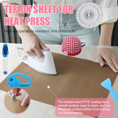 XEUZK Sublimation Shirts Tool Kits With 8 T Shirt rulers, 3Pack Teflon Sheet for Heat Press 12*16in, Heat Resistant Gloves With Silicone Bumps, 2 Rolls Heat Resistant Tape & Sublimation pencil (Blue) - color: Blue