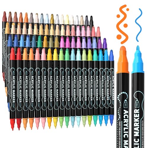 nauets 72 Colors Precision Dual Tip Acrylic Paint Markers Pens - Dot & Fine | Works on Rock, Wood, Fabric, Canvas, Glass, Scrapbook, Paper, Ceramic, Egg, DIY Craft Art Gift - Classroom & School Supplies - color: 72 Colors
