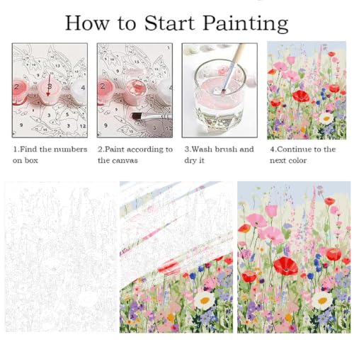ZRIZQ Flowers Paint by Numbers Kit for Adults Beginner,Wildflowers, 16x20 | Full set with wooden brushes,rolled canvas,rich paints.Calming activity.Beginner friendly.Just open and paint. - color: 16"X20"Rolled Canvas-Wildflowers