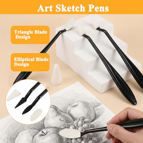 4Pcs Paper Art Blending Stumps, Oil Pastel Tools, Oil Pastel Blender Stump and 40 Pcs Blending Sponge Wipers, Sketch Drawing Tools Ideal for Highlighting, Shadowing, and Correcting Drawing