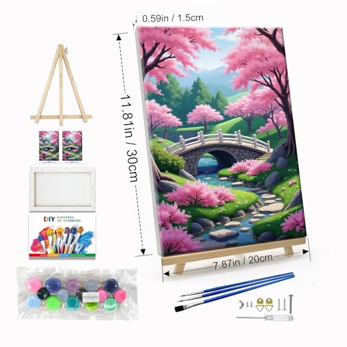 JOOZ Landscape Paint by Numbers Kit for Adults with Frame, 8x12 Inch - color: Cherry Blossom 075