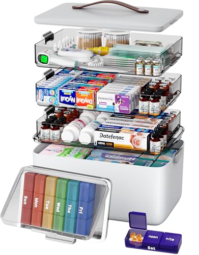 CTIME 4-Tier Extra-Large Medicine Organizer with Portable Pill Case Empty - size: Extra Large 4-Tier Set