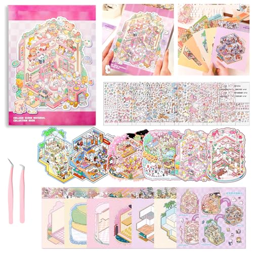 3D Sticker Scene Therapy Book – DIY Miniature Craft Kit with Repositionable 3D Stickers, Stress Relief Gift for Teens & Adults - color: Jumbo Size Book | 6 Large Scenes (10.3x7.9in)