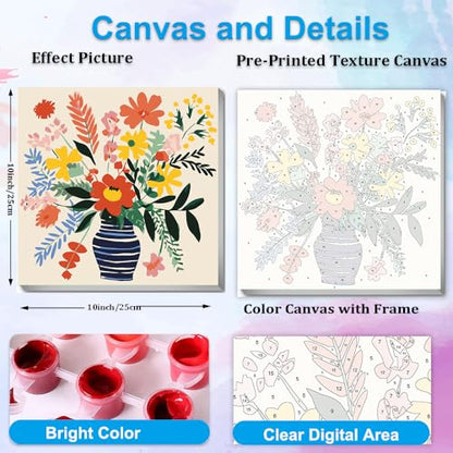 Artunion Framed Paint by Numbers Kit for Adults Beginners & Kids Ages 8-12,Watercolor Flowers Paint by Number with Frame, Floral Abstract Paint by Numbers Kit on Canvas 10 * 10 Inch Without Easel - color: ZXT-239-F