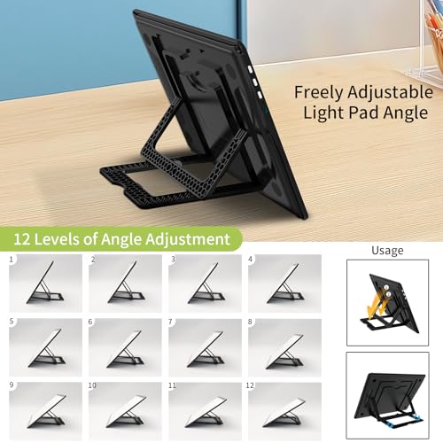 YINGWOND Rechargeable A3 LED Light Pad/Board with Foldable Stand | 3 Light Colors,Adjustable Brightness,Side Button,Portable,Wireles Tracing Light Box, for Diamond Art Weeding Vinyl Drawing - size: A3