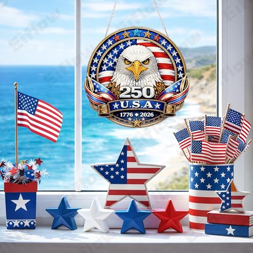 Eiflow Acrylic Diamond Art Hanging Kit for Adults, DIY Diamonds Painting Door Hanger Board Kit, Special Crystal Diamond Art Painting Pendant Ornament (Eagle Badge) - color: Eagle Badge