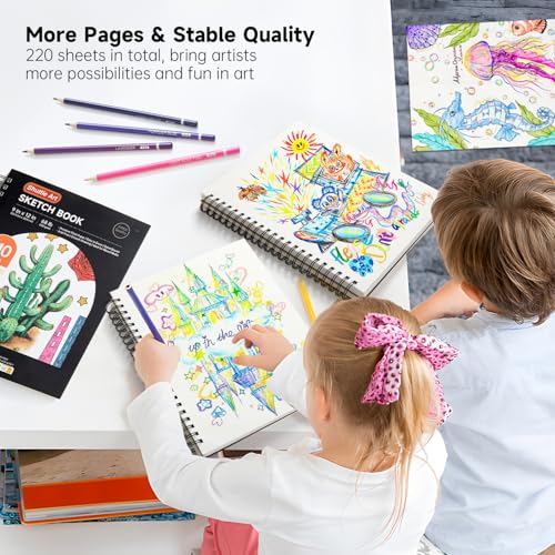 Shuttle Art 9x12” Sketchbook, 220 Sheets Total, Pack of 2(110 Sheets Each), 68lb/100gsm Thick Paper, Spiral Bound Mixedmedia Sketch Pad, Acid-free Drawing Pad for Kids Adults Artists Sketching Drawing - size: 110 Sheets x2