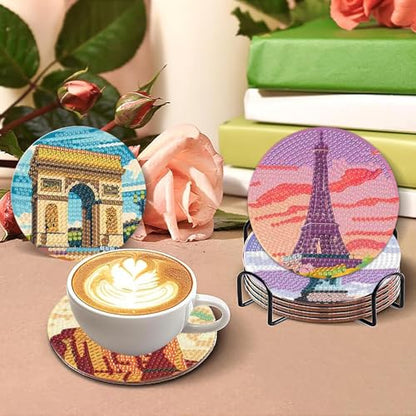 gganmtere Famous Landscape Diamond Painting Coasters Kit-8 Pcs Art Coasters with Holder, DIY Diamond Art Coaster for Adults - color: JXBD74