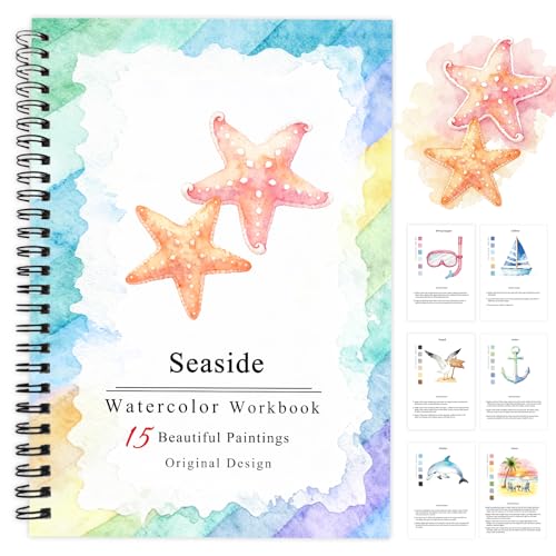 SLWBZ Watercolor Workbooks Coloring Book, Beginner Friendly Painting Kit, Detailed Steps, Creative Exploration Watercolor Book with Paint Set for Adults Teens (Seaside, Without Paint) - color: Seaside, size: Without paint