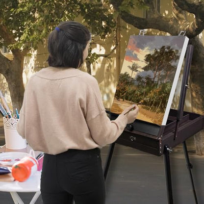 CONDA 70” French Easel with Aluminum Legs, Folding Sketch Painting Easel with Drawer, Tripod Easel Stand for Painting, Sketching, Display - color: Brown