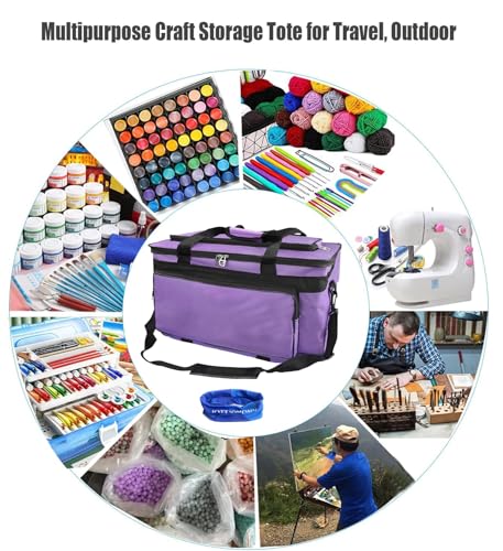 Art Supplies Organizer Bag Craft Tool Storage Tote Carrying Case Artist Travel Carrier Waterproof Paint Box Foldable For Drawing Sketch Painting Large Capacity, purple, 18.5x11.8x10.6inch(47x30x27cm) - color: purple