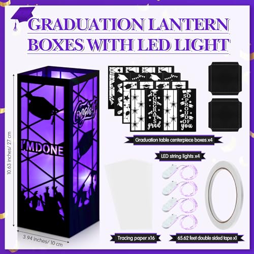 Feifeiya 4 Pcs 2026 Graduation Table Centerpieces Boxes Class of 2026 Graduation Table Lanterns with LED String Lights for Congrats Grad School College Party Supplies, 10.63 x 3.94 Inches(Purple) - color: Purple