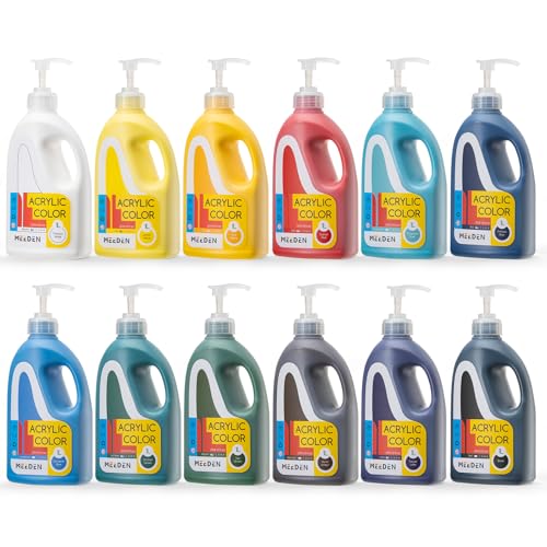 MEEDEN Bulk Acrylic Paint Set: 12 Colors 1 L /33.8 oz Large Acrylic Paint with Pump Lid - Soft Body Art Paints for Canvas, Studio, School, Wall & Poured Paintings - color: 12 Colors