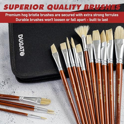 DUGATO Paint Brush Set 15pc with Pop-Up Case, Palette Knife & Sponges - color: White