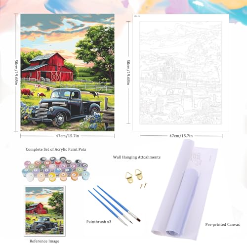 Natuyalo Paint by Numbers Kit for Adults - Farm DIY Adult Paint by Number Kits Natural Landscape Acrylic Canvas Painting for Adults Beginners Art Crafts Without Frame, 16x20 Inch - color: ART-01