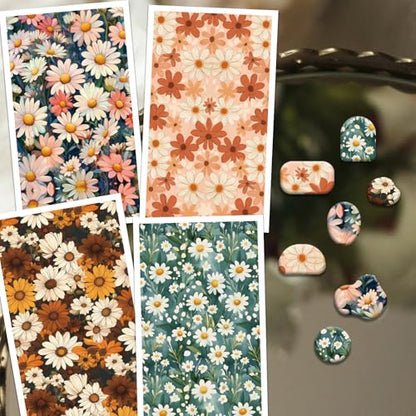 OLYCRAFT 24Pcs Daisy Pattern Clay Transfer Paper 4 Styles Transfer Paper for Polymer Chrysanthemum Polymer Clay Transfer Sheets Flower Theme Small Transfer Paper for Clay Earrings Jewelry Making - style: Daisy
