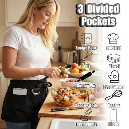 TOSHE Waist Apron 3 Pockets Waterdrop Resistant Cotton Server,Chef,Waitress - color: 2-pack-black