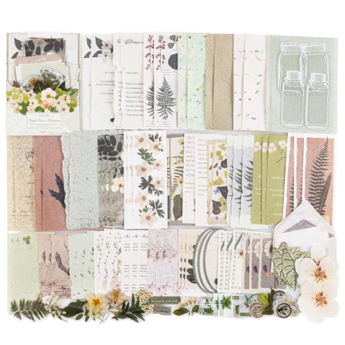 RISYPISY 100Pcs Floral Scrapbook Supplies Kit for Junk Journal | Scrapbooking Paper & PET Stickers Bundle – Botanical Floral Collage Kit for Card Making, Art Journal(Green) - color: Green
