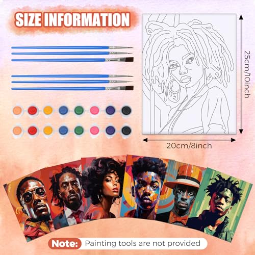 Sherr 20 Pcs Stretched Pre Drawn Canvas African American Canvas to Paint Afro Queen Black Art for Painting for Adults Outline Pre Drawn Stretched Cotton Art to Paint Party Set, 8 x 10 - style: Cool