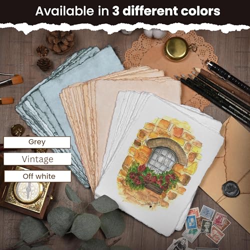 LEATHER VILLAGE Offwhite Deckled Edge Handmade Watercolor Paper 5x7 - color: White, size: 7"X5"