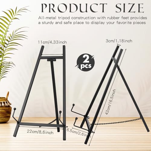 Leinuosen 2 Pcs Metal Easel Stand 16.5" H x 8.7" W x 4.3" D Table Top Easel Stand for Display Tripod Art Picture Mirror Modern Plate Holder for Display Book Photo Wedding Sign (Black) - color: Black