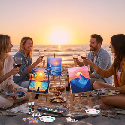 Cholemy 36 Pcs Paint and Sip Kit for Adults 8''x10'' Pre Drawn Canvas for Painting DIY Afro Acrylic Painting Kit Wood Easel Brushes Date Night Bulk for Mother's Day Party Gifts - style: Sunset Glow