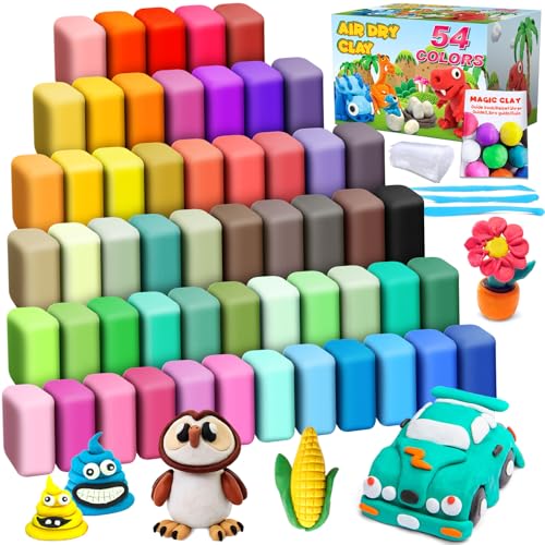 ESSENSON Air Dry Clay, 54 Colors, Modeling Clay for Kids | DIY Molding Magic Clay, Includes Tools, Ages 3-8+ Years, Boys Girls Kids Toys Gifts - style: 54 Colors