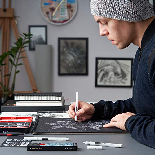 ARTEZA White Gel Pens, Pack of 3, White Rollerball Pens for Artists, Ideal for Drawing and Writing - style: Set of 3