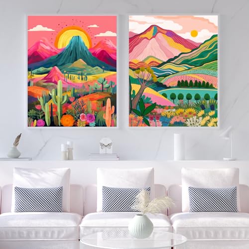 2 Pack Adult Paint by Number Kits on Canvas-Landscapes Paint by Number Adult,Paint by Numbers Kits for Adults With Gifts Box,DIY Landscapes Painting Kits for Gifts Home Wall Decor(16x20inch) - color: sunrise 2 pack, size: 16x20in