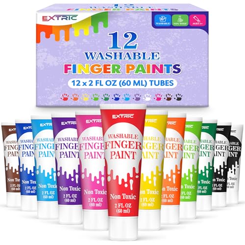 EXTRIC Finger Paint for Toddlers 1-3 Washable 12 PK, 2 OZ Tempera Paints | Includes: 12 Colors of 2 oz Finer Paints, Features: Non-Toxic, Washable, Use: At Home and School Crafts, Ages: Toddler, Kids - size: 2 Fl Oz (Pack of 12)