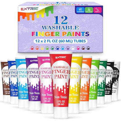 EXTRIC Finger Paint for Toddlers 1-3 Washable 12 PK, 2 OZ Tempera Paints | Includes: 12 Colors of 2 oz Finer Paints, Features: Non-Toxic, Washable, Use: At Home and School Crafts, Ages: Toddler, Kids - size: 2 Fl Oz (Pack of 12)