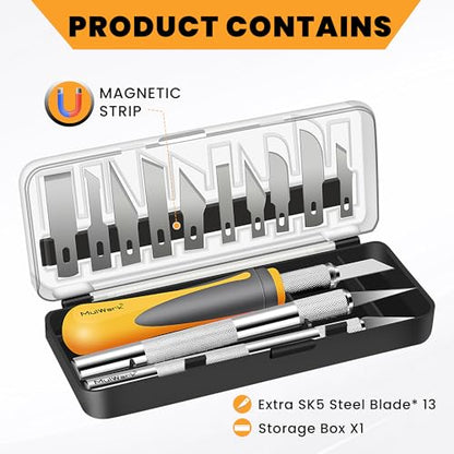 MulWark Exacto Knife Set | Craft Knife Kit | 16pc Precision Craft Hobby Kit with Razor Sharp Knives for Wood, Crafting, Leather, Scrapbooking & Modeling - style: 16-Piece Precision Hobby Knife Set