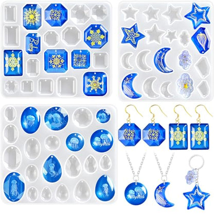 Resin Earring Molds, Set of 3 Earring Casting Molds Gem Style - color: 3PCS Geometric Pendant Molds